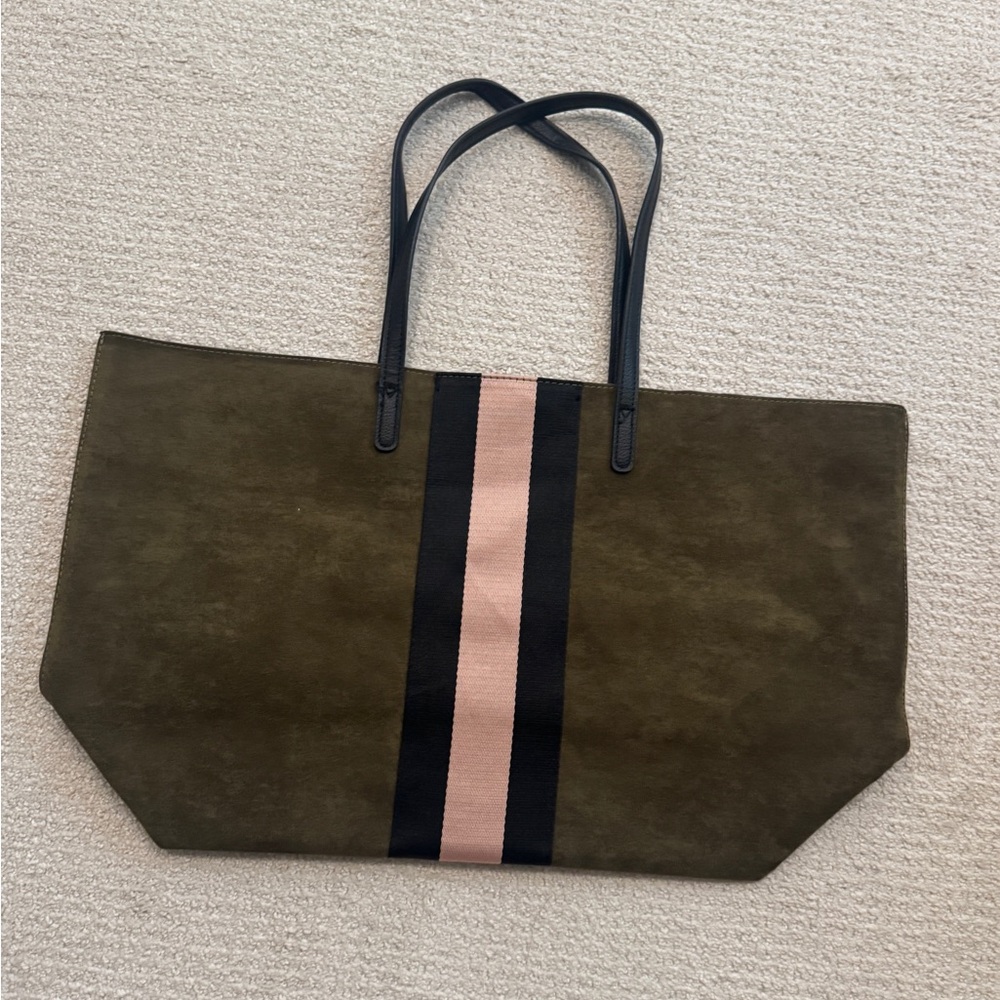 Neiman Marcus Green and Pink Canvas Tote Bag